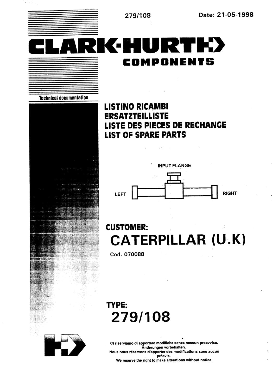 Dana Spicer 279/108 Steering Axle Parts Catalog for Caterpillar – cover