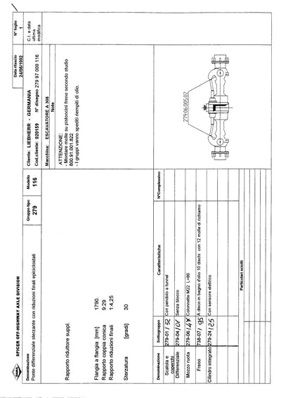 Dana Spicer 279/116 Steering Axle Parts Catalog for Liebherr A 308 Wheeled Excavator – sample page 1
