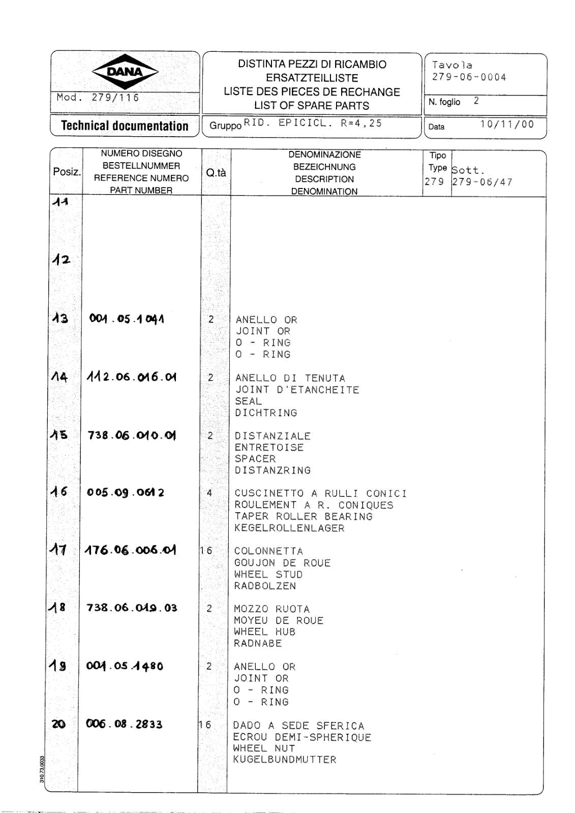 Dana Spicer 279/116 Steering Axle Parts Catalog for Liebherr A 308 Wheeled Excavator – sample page 2