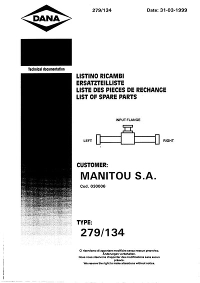 Dana Spicer 279/134 Steering Axle Parts Catalog for Manitou – cover