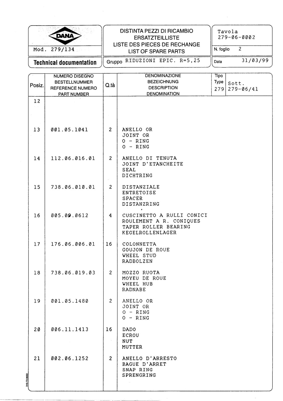 Dana Spicer 279/134 Steering Axle Parts Catalog for Manitou – sample page 2