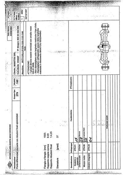 Dana Spicer 279/145 Steering Axle Parts Catalog for Manitou – sample page 1
