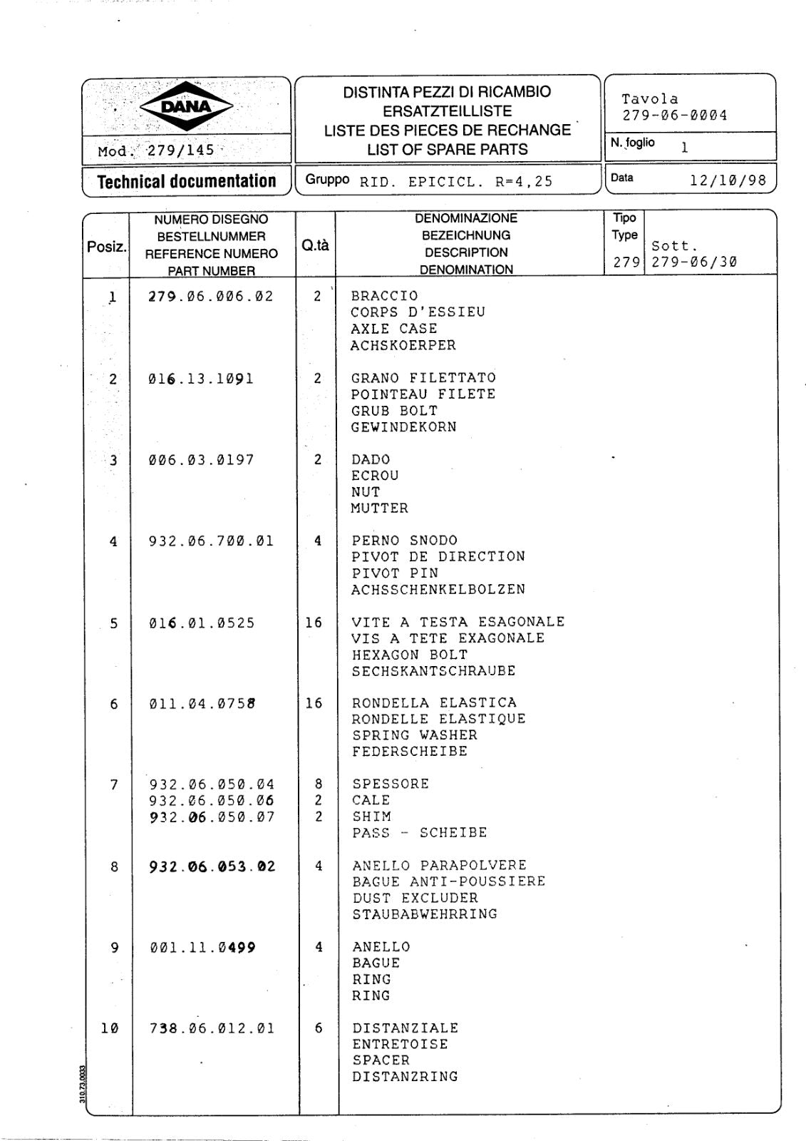 Dana Spicer 279/145 Steering Axle Parts Catalog for Manitou – sample page 3