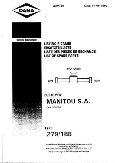 Dana Spicer 279/188 Steering Axle Parts Catalog for Manitou (Manitou 207081) – cover