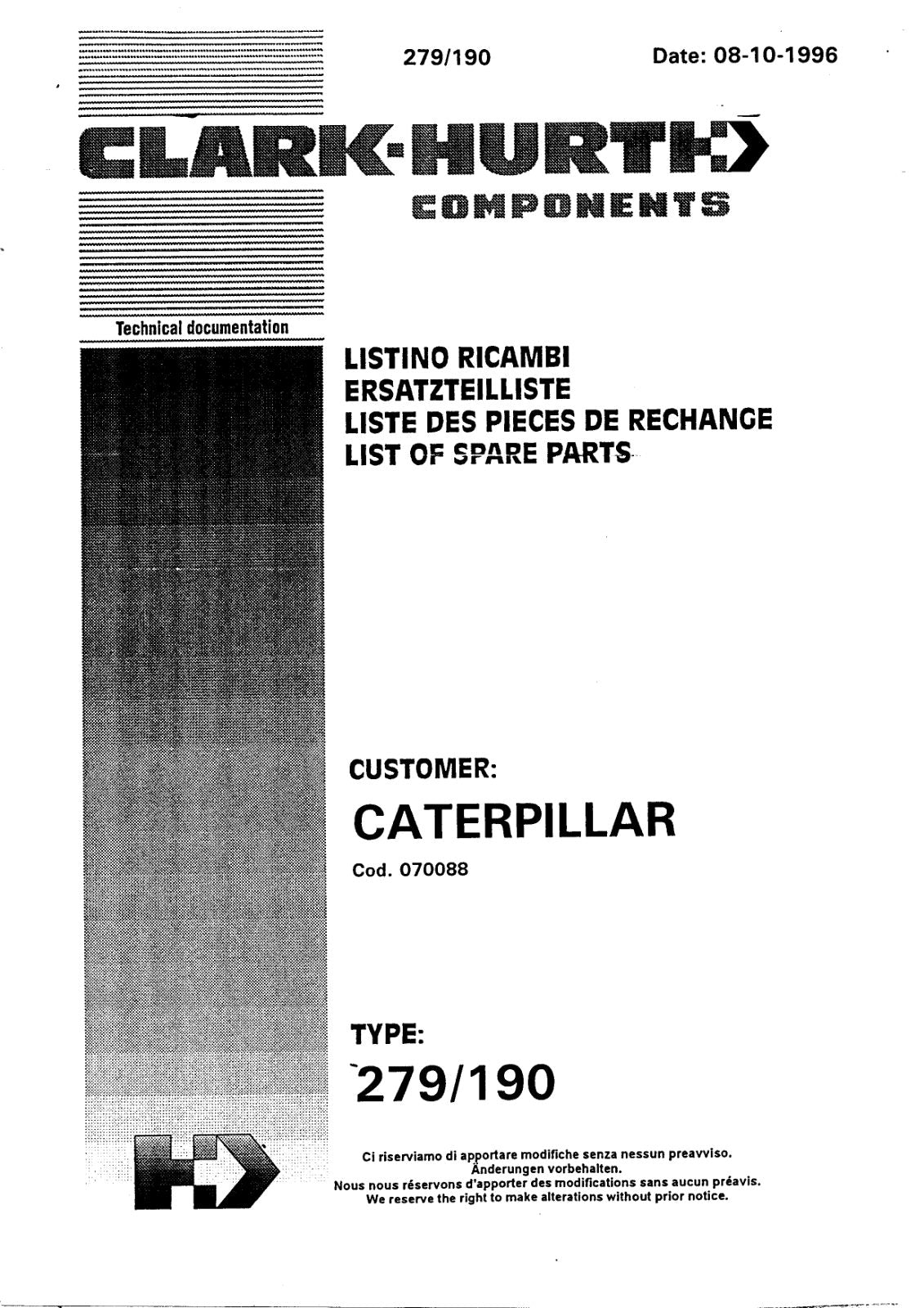 Dana Spicer 279/190 Steering Axle Parts Catalog for Caterpillar RT 52/62 AG – cover