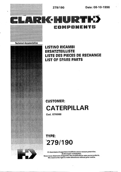 Dana Spicer 279/190 Steering Axle Parts Catalog for Caterpillar RT 52/62 AG – cover