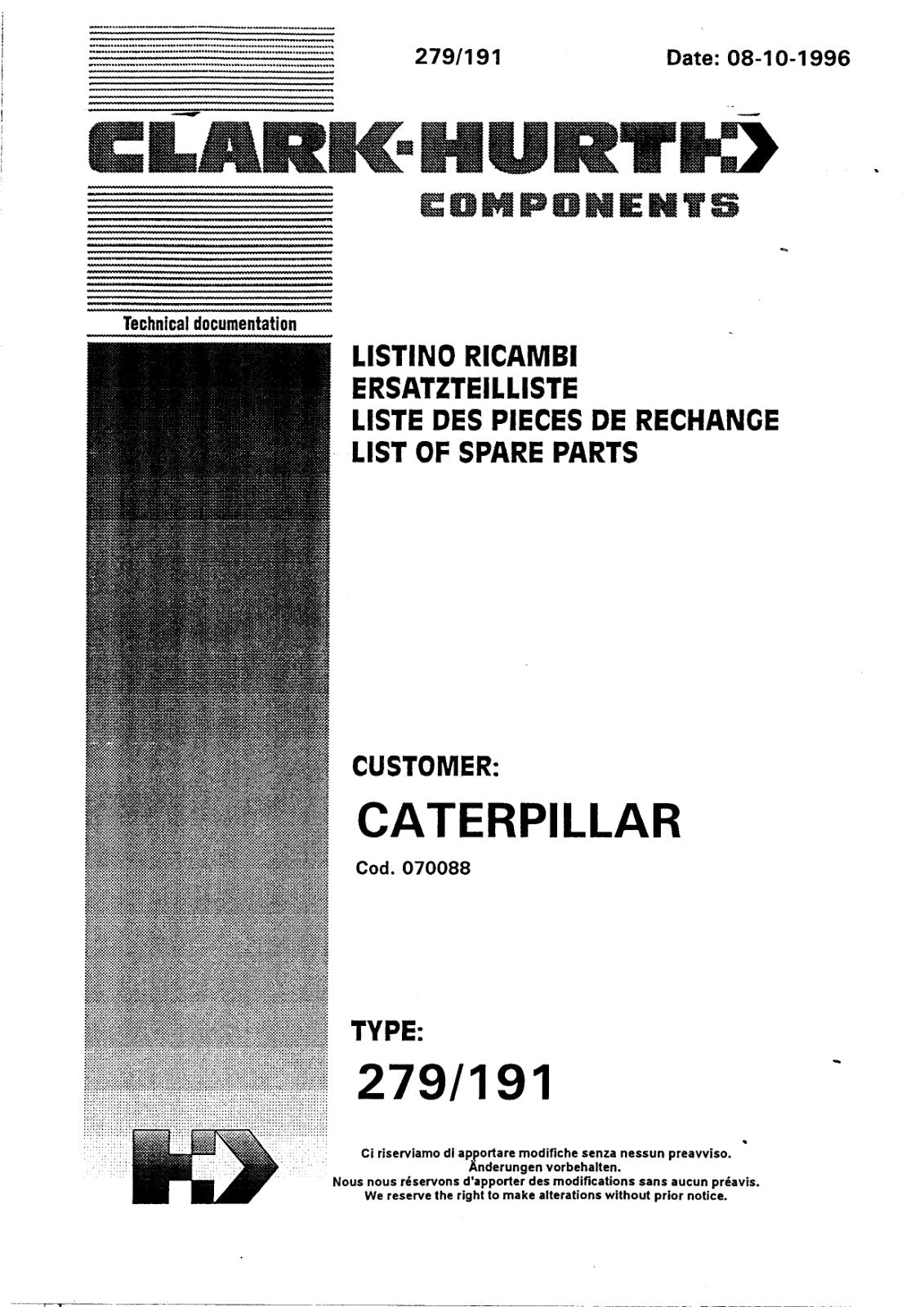 Dana Spicer 279/191 Steering Axle Parts Catalog for Caterpillar RT 52/62 AG – cover
