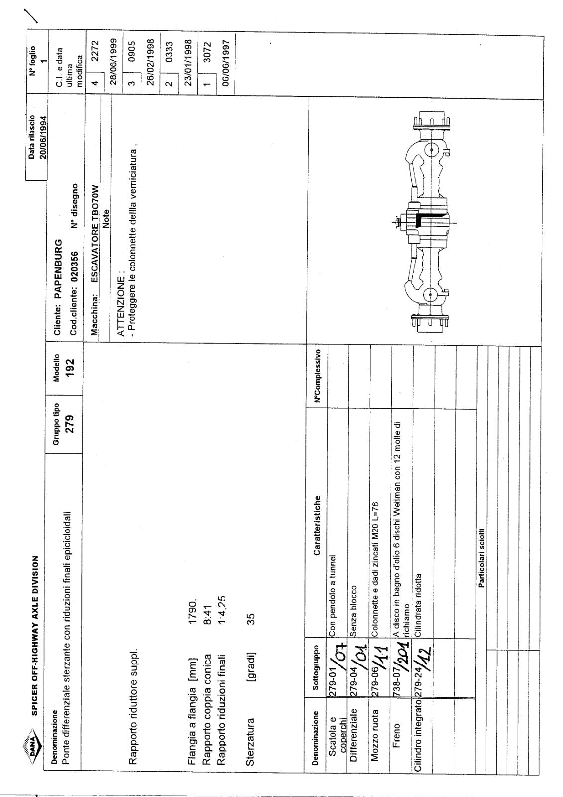 Dana Spicer 279/192 Steering Axle Parts Catalog for Takeuchi TBO70W Wheeled Excavator – sample page 1