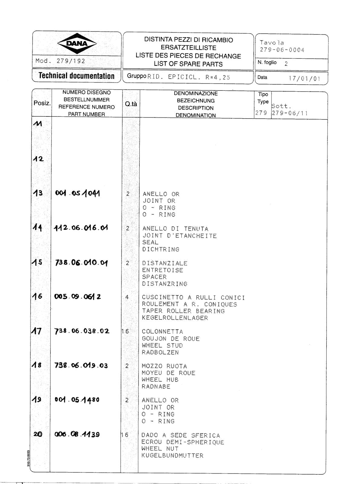 Dana Spicer 279/192 Steering Axle Parts Catalog for Takeuchi TBO70W Wheeled Excavator – sample page 2