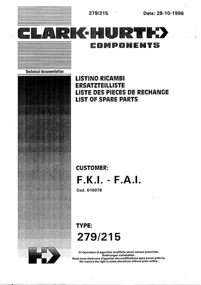 Dana Spicer 279/215 Steering Axle Parts Catalog for Komatsu Backhoe Loader – cover