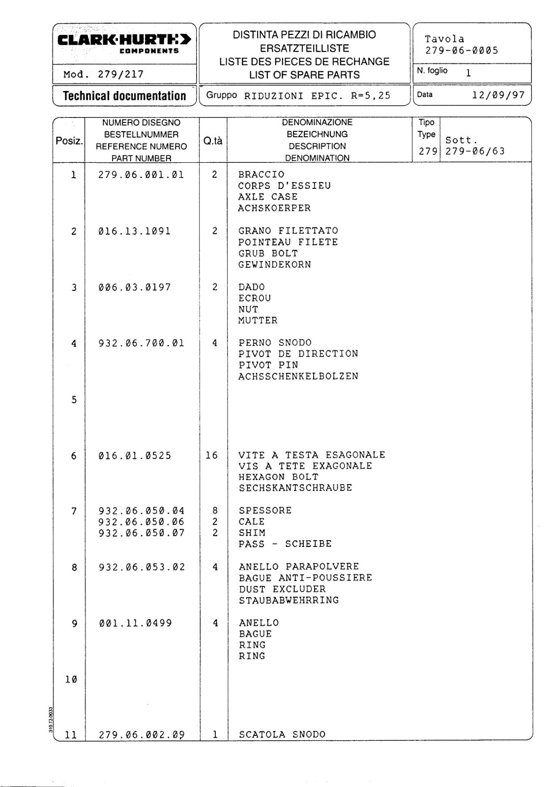 Dana Spicer 279/217 Steering Axle Parts Catalog for Matbro – sample page 2