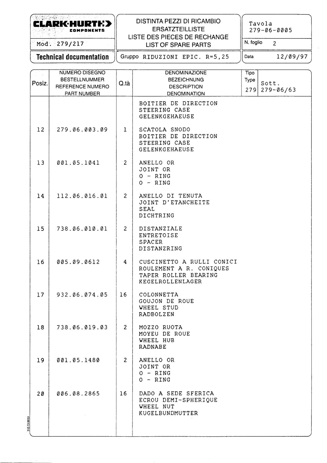 Dana Spicer 279/217 Steering Axle Parts Catalog for Matbro – sample page 3
