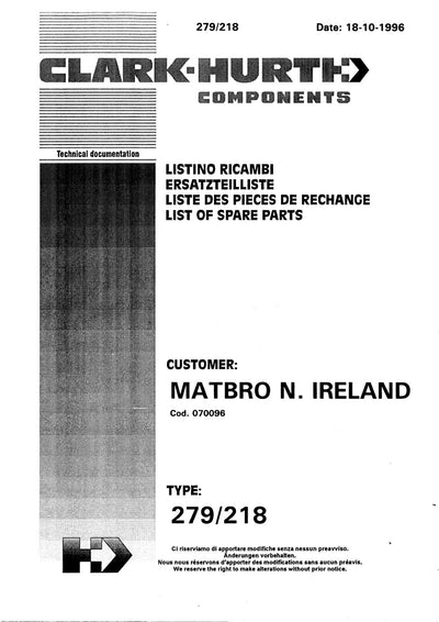 Dana Spicer 279/218 Steering Axle Parts Catalog for Matbro Telehandler – cover