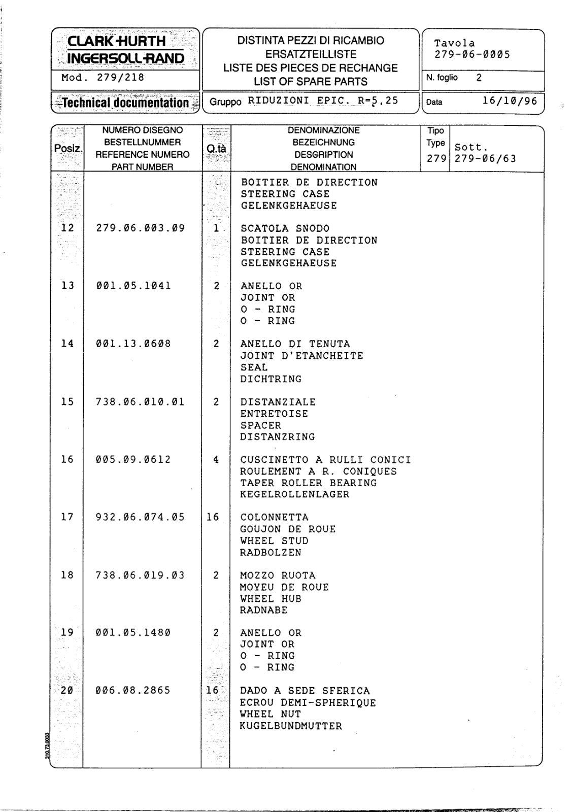 Dana Spicer 279/218 Steering Axle Parts Catalog for Matbro Telehandler – sample page 2