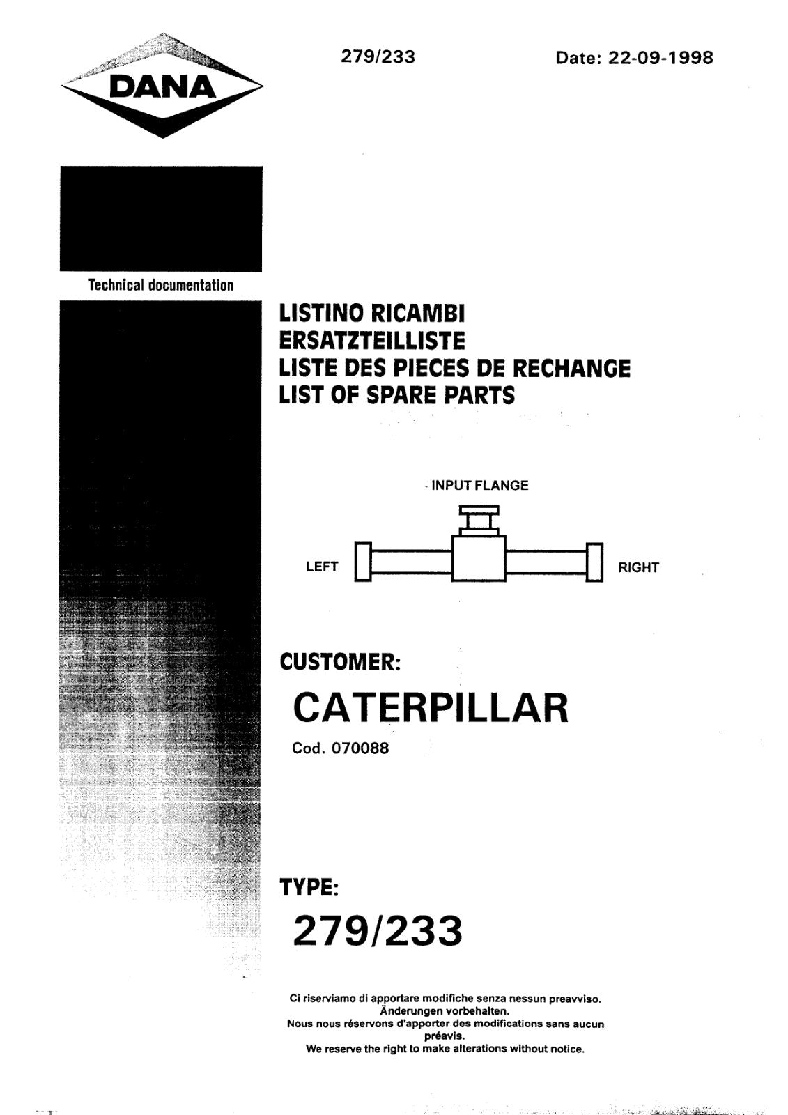 Dana Spicer 279/233 Steering Axle Parts Catalog for Caterpillar – cover