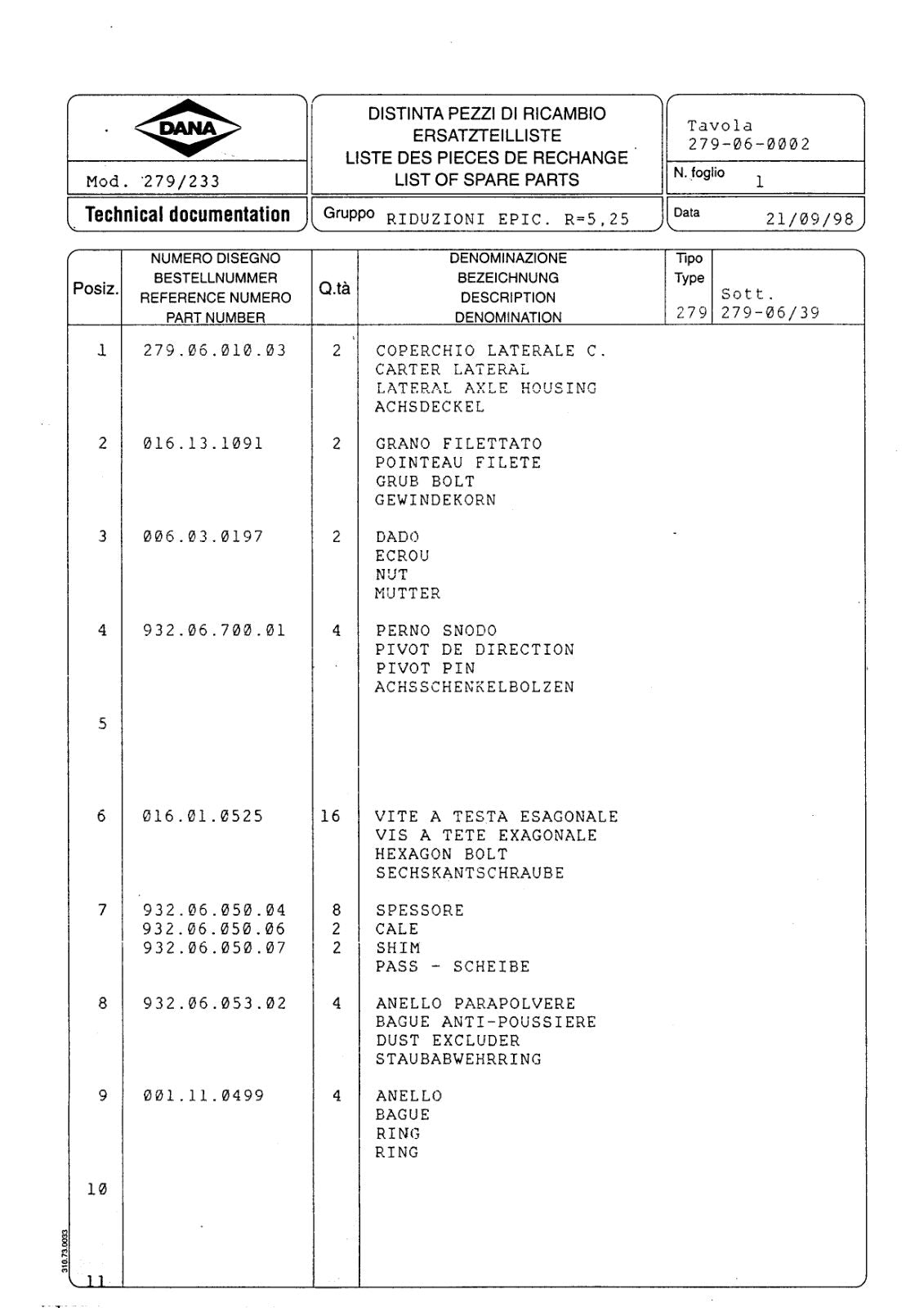Dana Spicer 279/233 Steering Axle Parts Catalog for Caterpillar – sample page 2