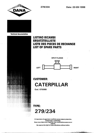Dana Spicer 279/234 Steering Axle Parts Catalog for Caterpillar – cover