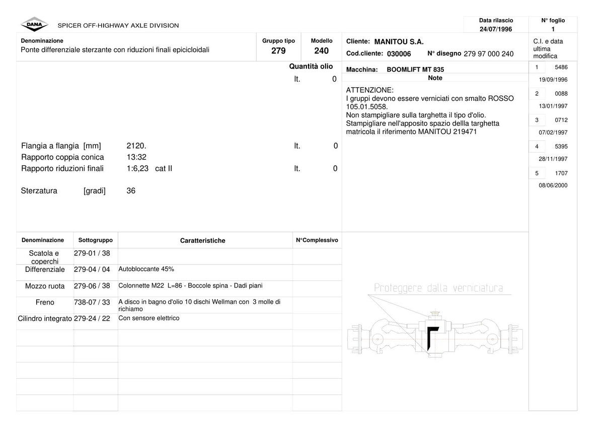 Dana Spicer 279/240 Steering Axle Parts Catalog for Manitou MT 835 Telehandler (Manitou 219471) – sample page 1