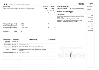 Dana Spicer 279/240 Steering Axle Parts Catalog for Manitou MT 835 Telehandler (Manitou 219471) – sample page 1