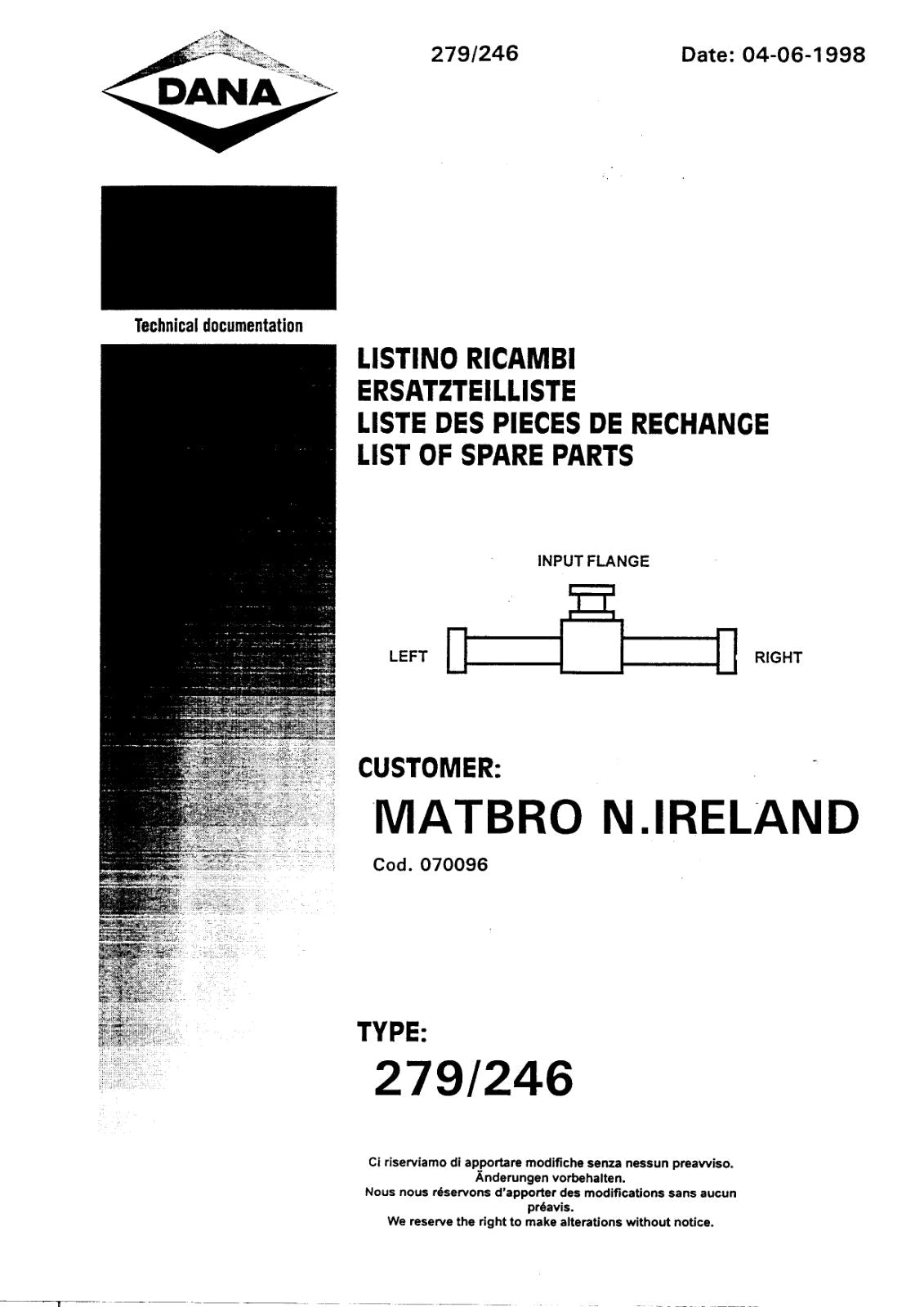 Dana Spicer 279/246 Steering Axle Parts Catalog for Matbro TS 350 Telehandler – cover