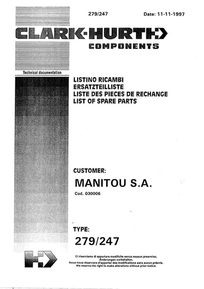 Dana Spicer 279/247 Steering Axle Parts Catalog for Manitou (Manitou 217708) – cover