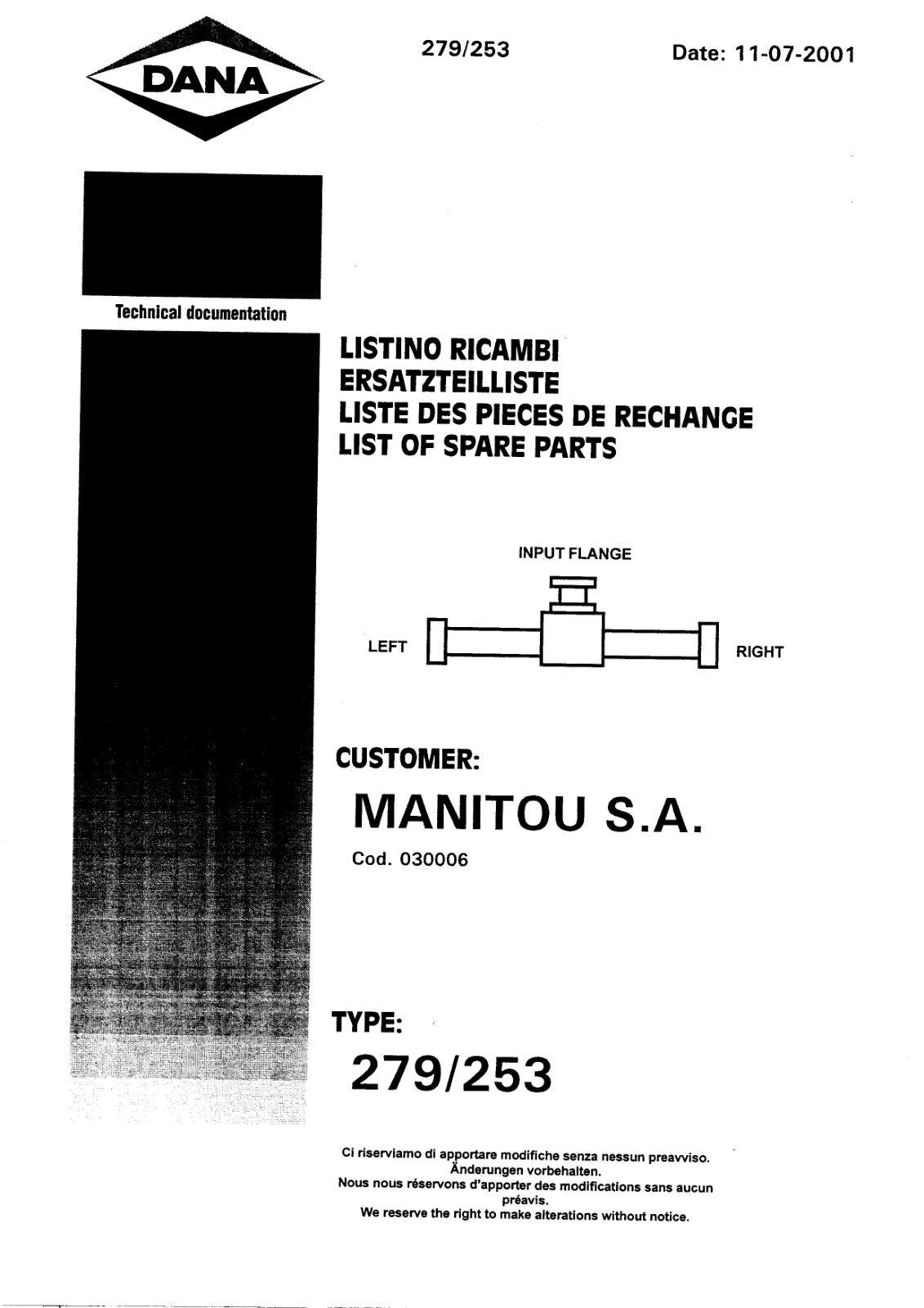Dana Spicer 279/253 Steering Axle Parts Catalog for Manitou M40.4 - M50.4 Forklift – cover