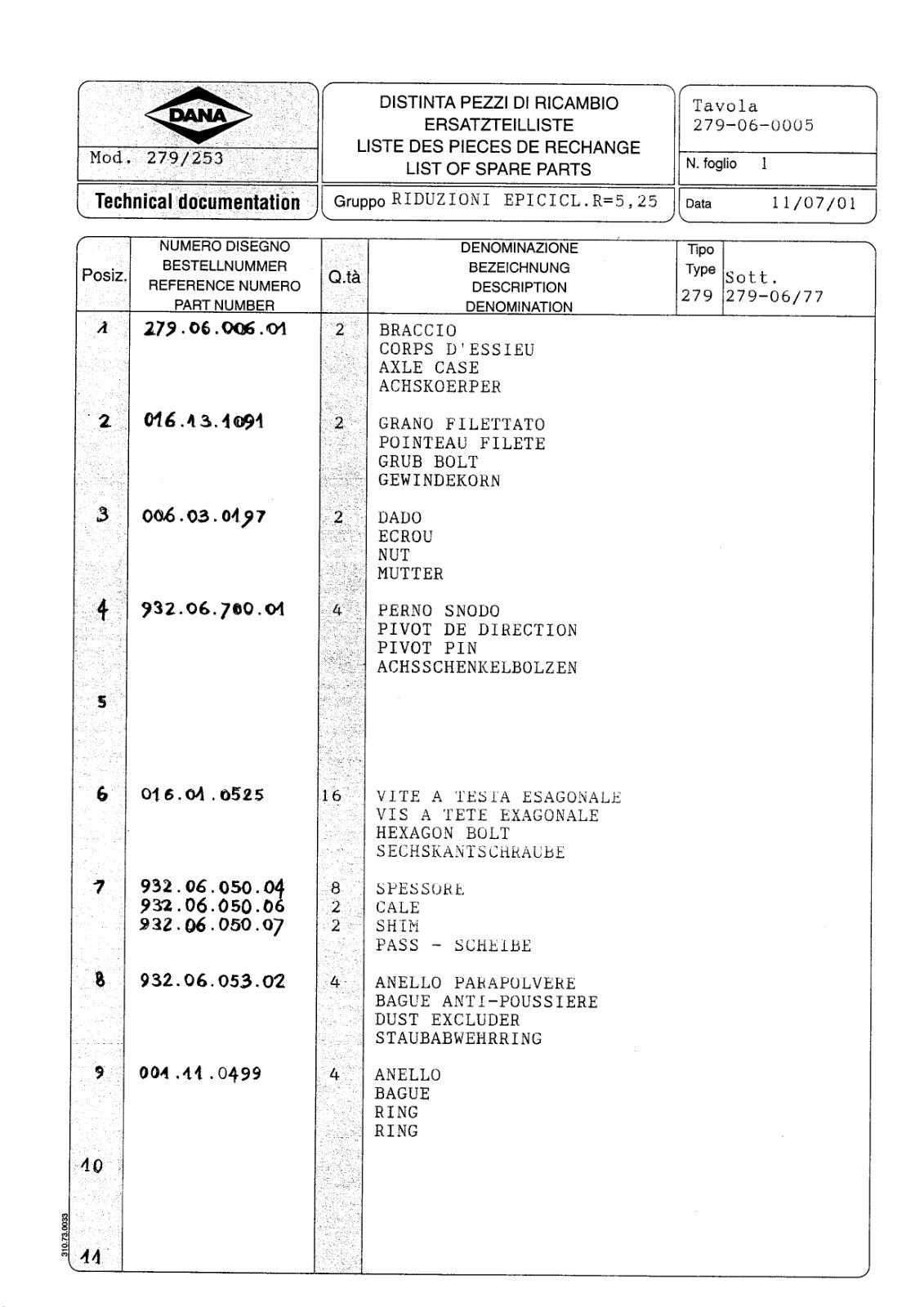 Dana Spicer 279/253 Steering Axle Parts Catalog for Manitou M40.4 - M50.4 Forklift – sample page 2