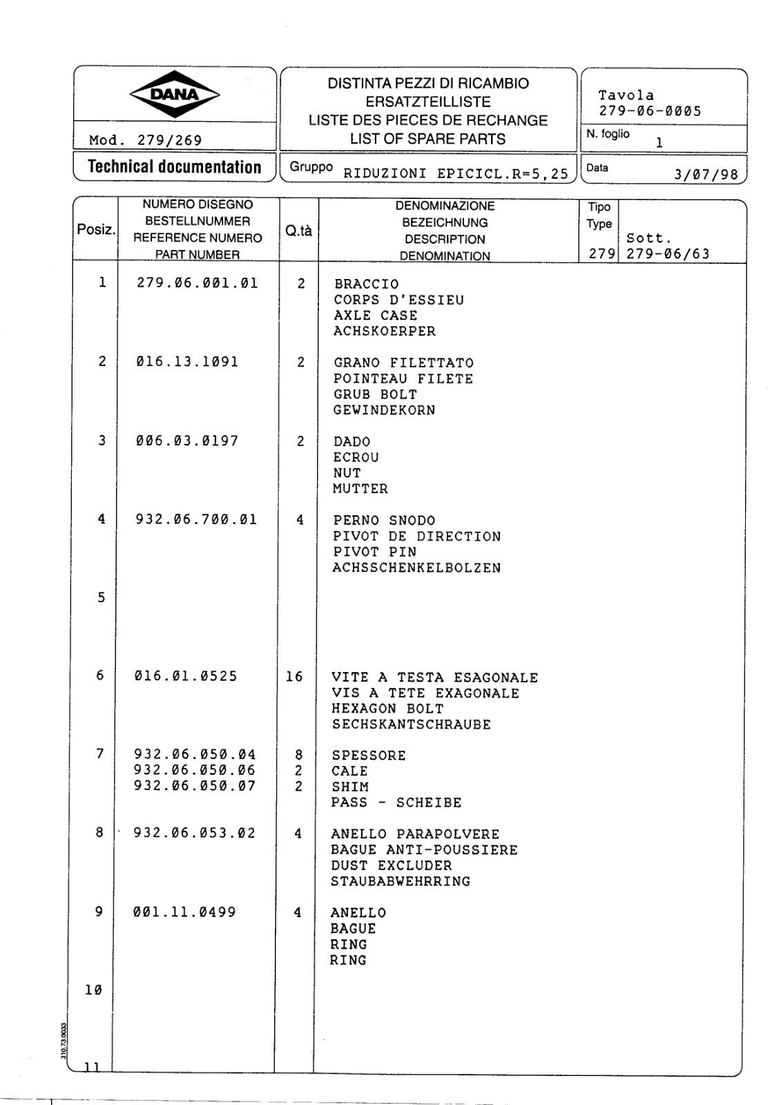 Dana Spicer 279/269 Steering Axle Parts Catalog for Matbro – sample page 2