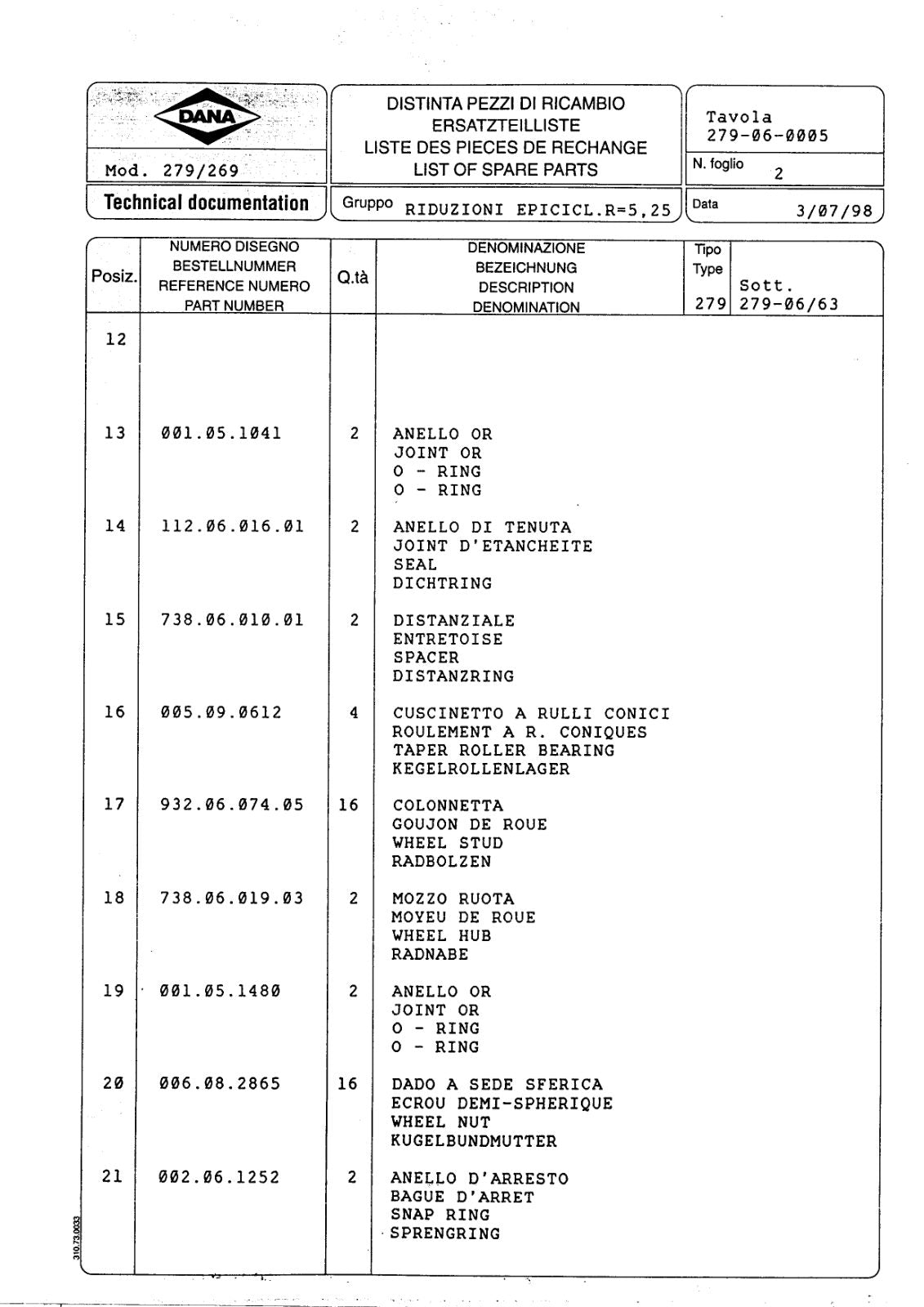 Dana Spicer 279/269 Steering Axle Parts Catalog for Matbro – sample page 3