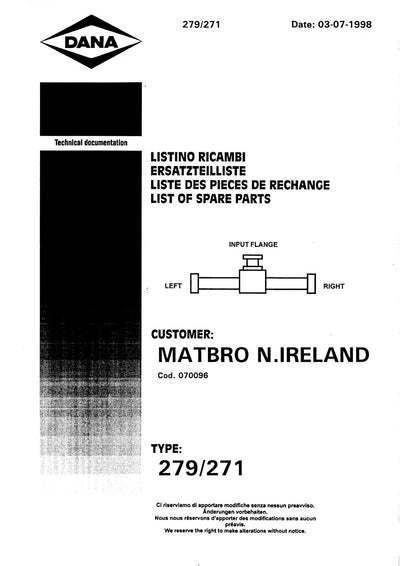 Dana Spicer 279/271 Steering Axle Parts Catalog for Matbro – cover