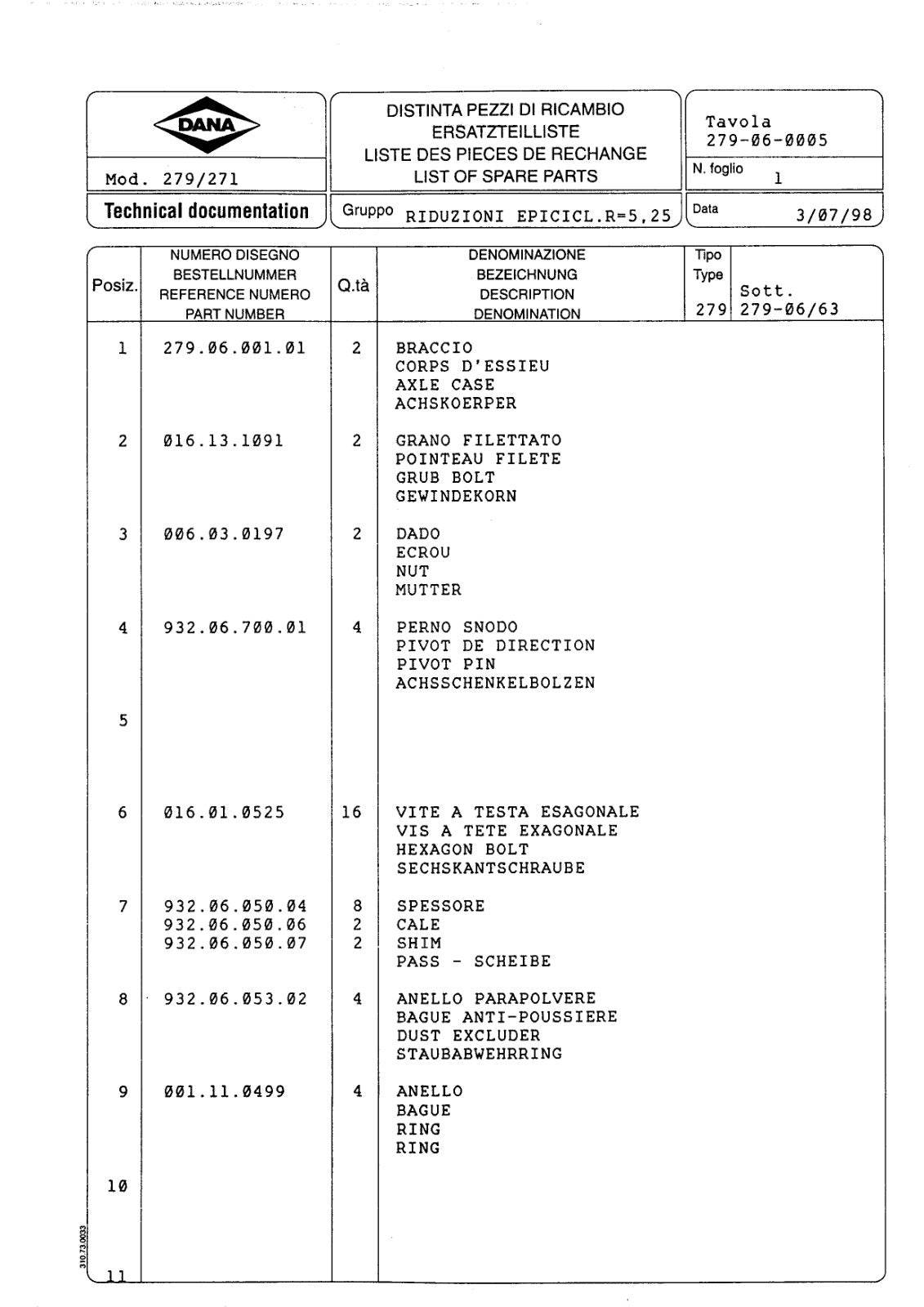 Dana Spicer 279/271 Steering Axle Parts Catalog for Matbro – sample page 2