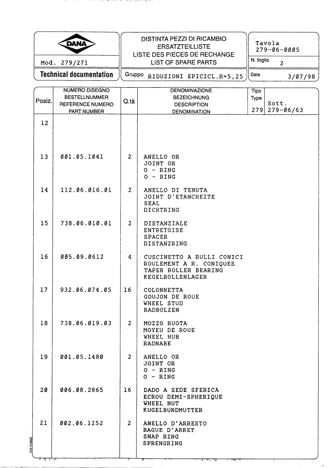 Dana Spicer 279/271 Steering Axle Parts Catalog for Matbro – sample page 3