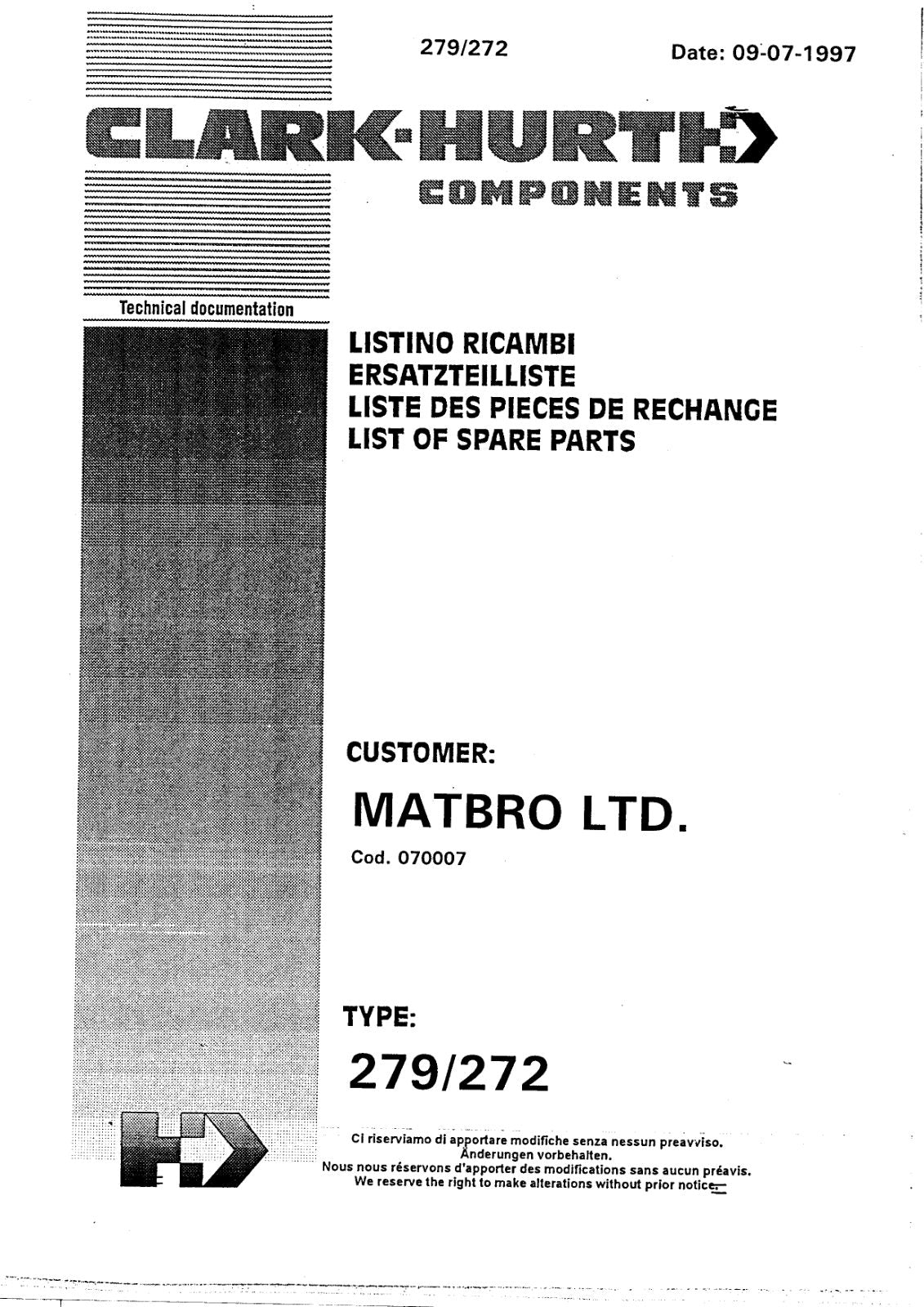 Dana Spicer 279/272 Steering Axle Parts Catalog for Matbro TS 270 Telehandler – cover