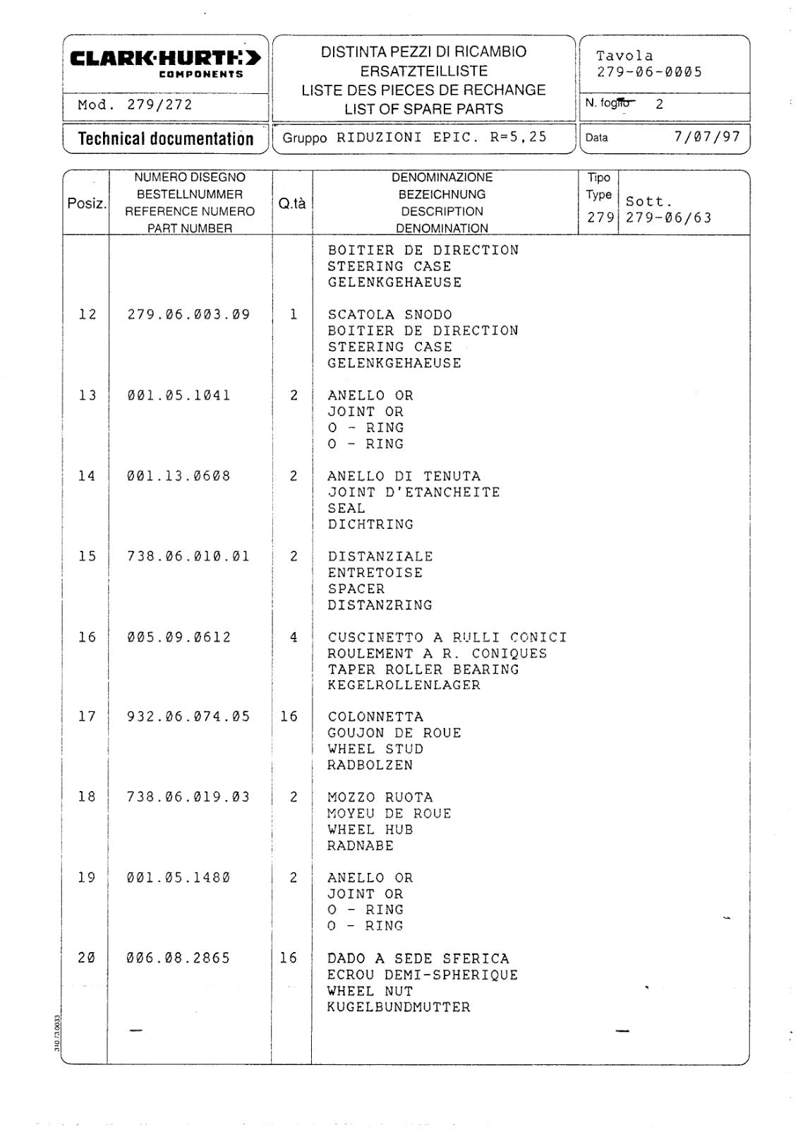 Dana Spicer 279/272 Steering Axle Parts Catalog for Matbro TS 270 Telehandler – sample page 2