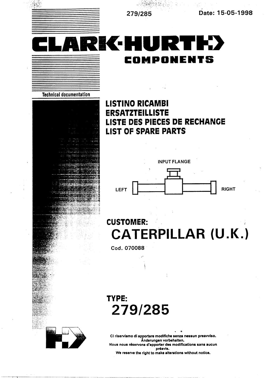Dana Spicer 279/285 Steering Axle Parts Catalog for Caterpillar – cover