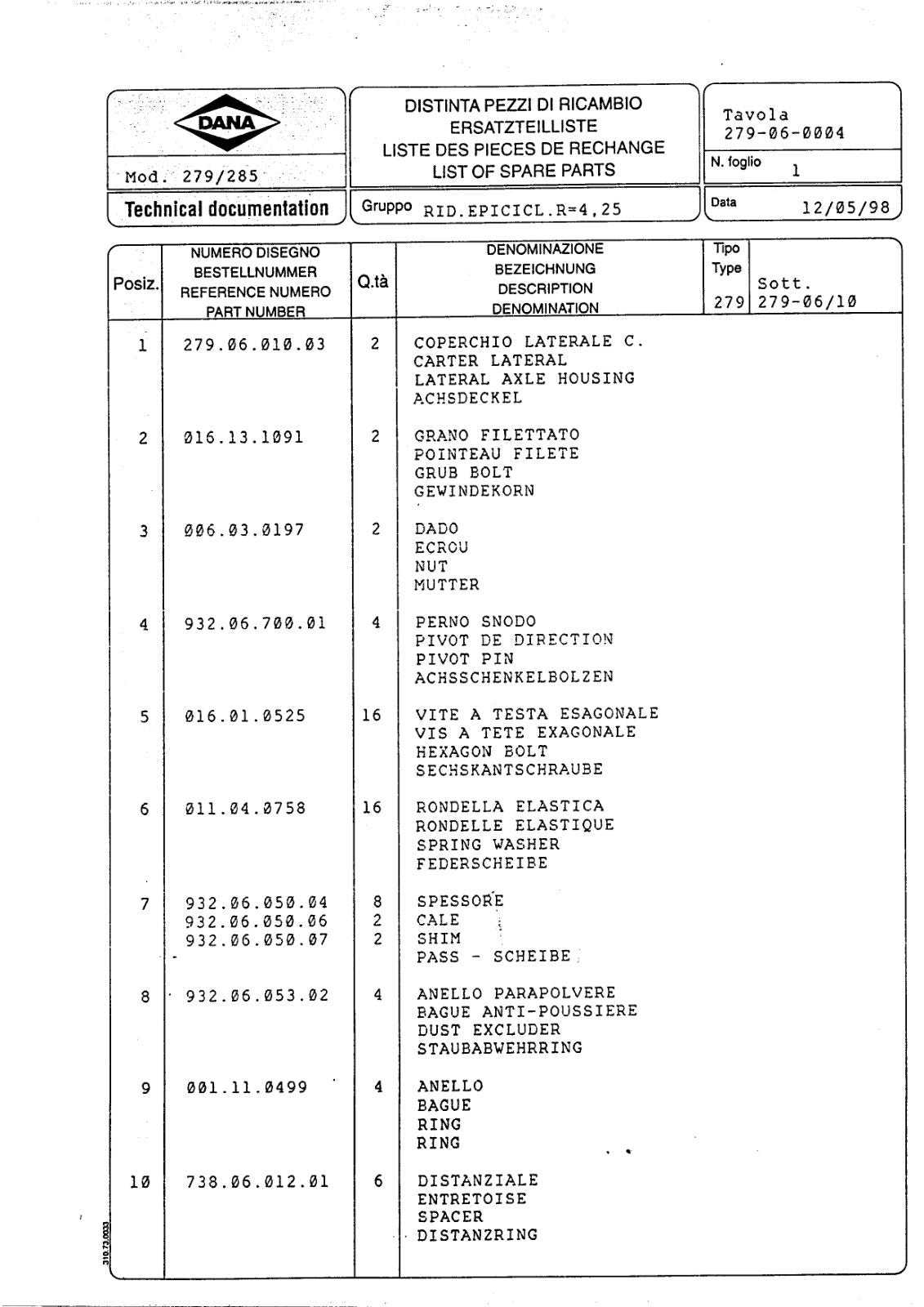 Dana Spicer 279/285 Steering Axle Parts Catalog for Caterpillar – sample page 2