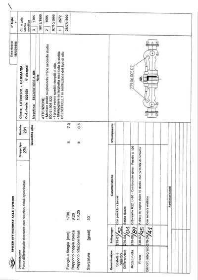 Dana Spicer 279/291 Steering Axle Parts Catalog for Liebherr A 308 Wheeled Excavator – sample page 1