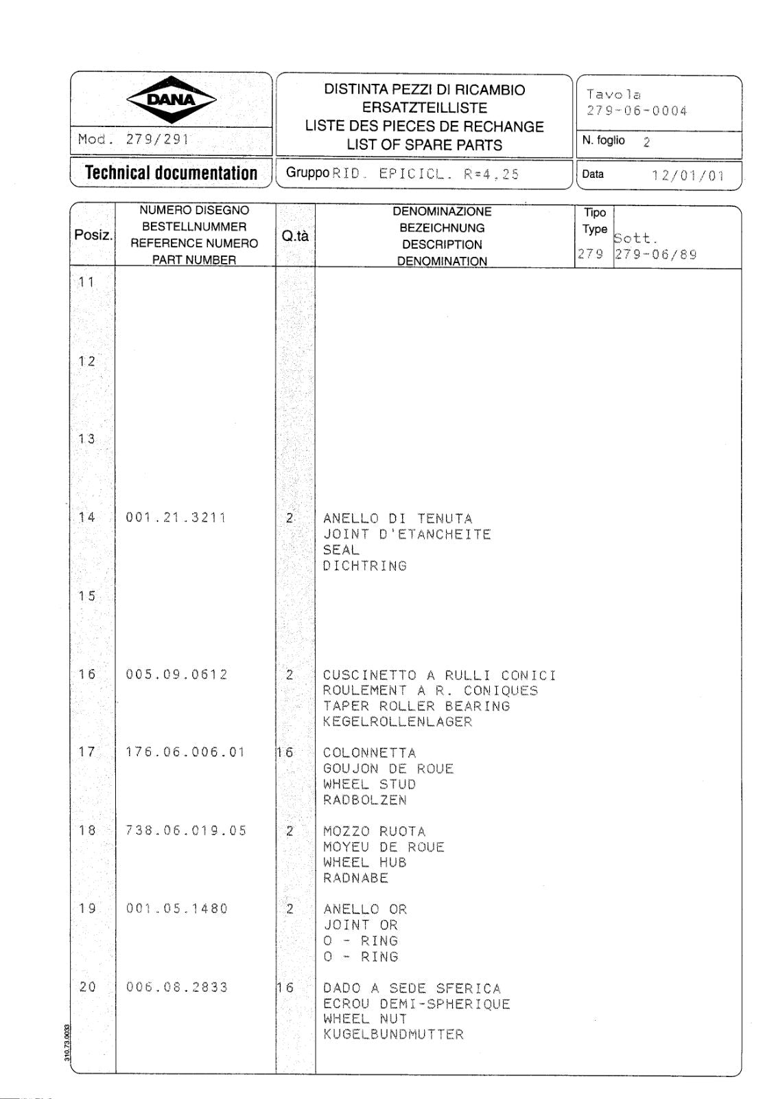 Dana Spicer 279/291 Steering Axle Parts Catalog for Liebherr A 308 Wheeled Excavator – sample page 2