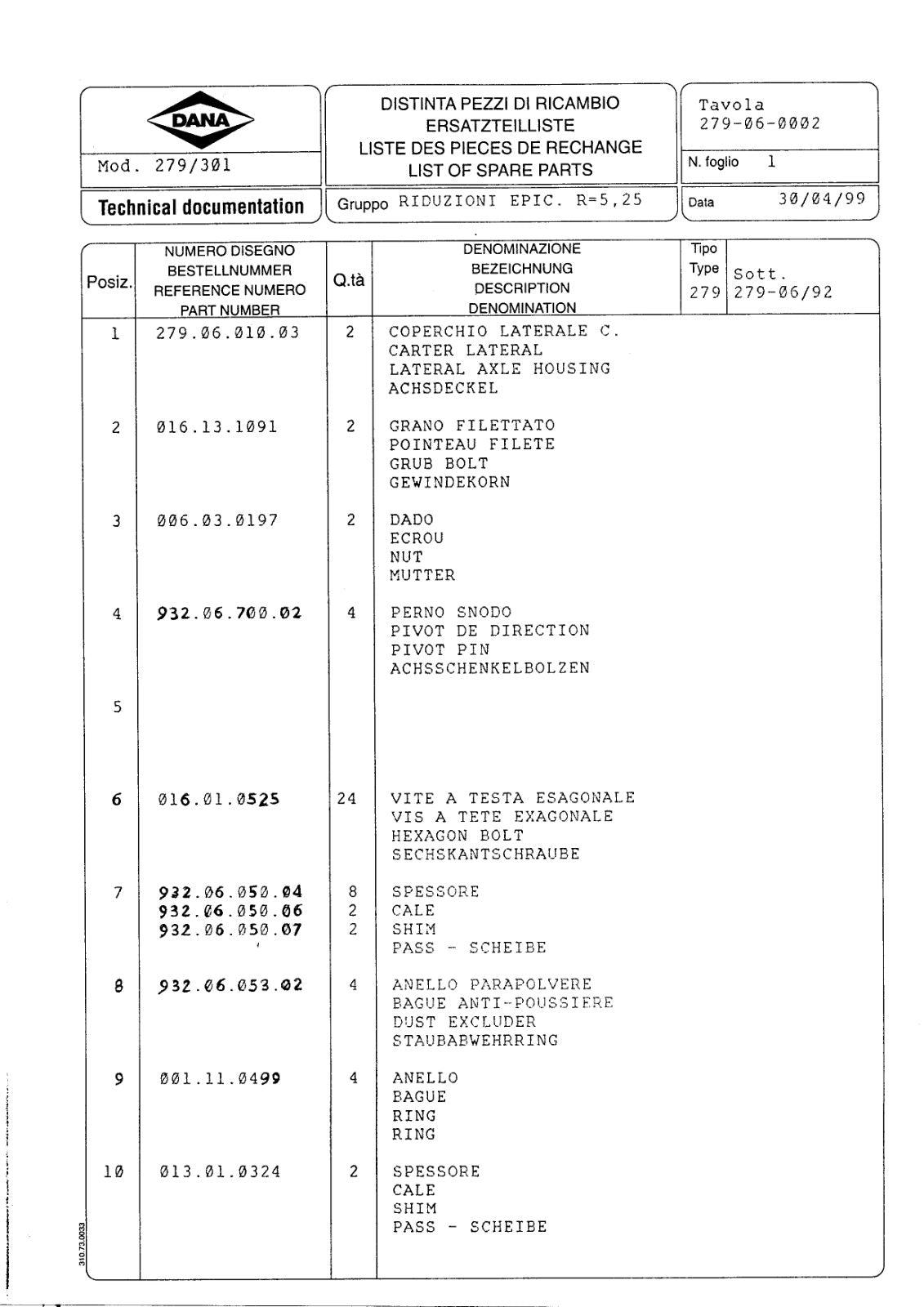 Dana Spicer 279/301 Steering Axle Parts Catalog for Caterpillar – sample page 2