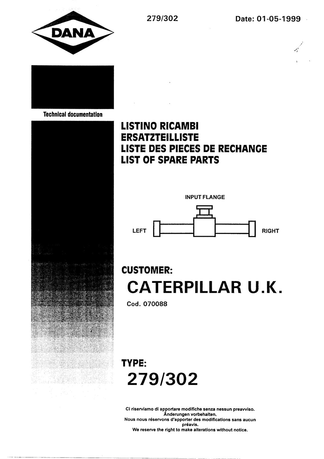 Dana Spicer 279/302 Steering Axle Parts Catalog for Caterpillar – cover