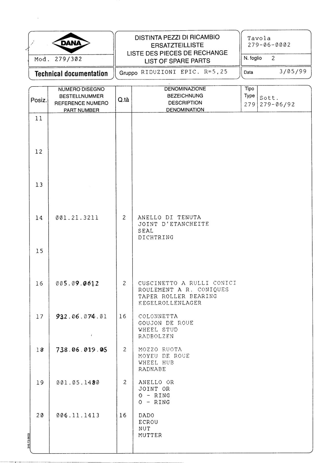 Dana Spicer 279/302 Steering Axle Parts Catalog for Caterpillar – sample page 2