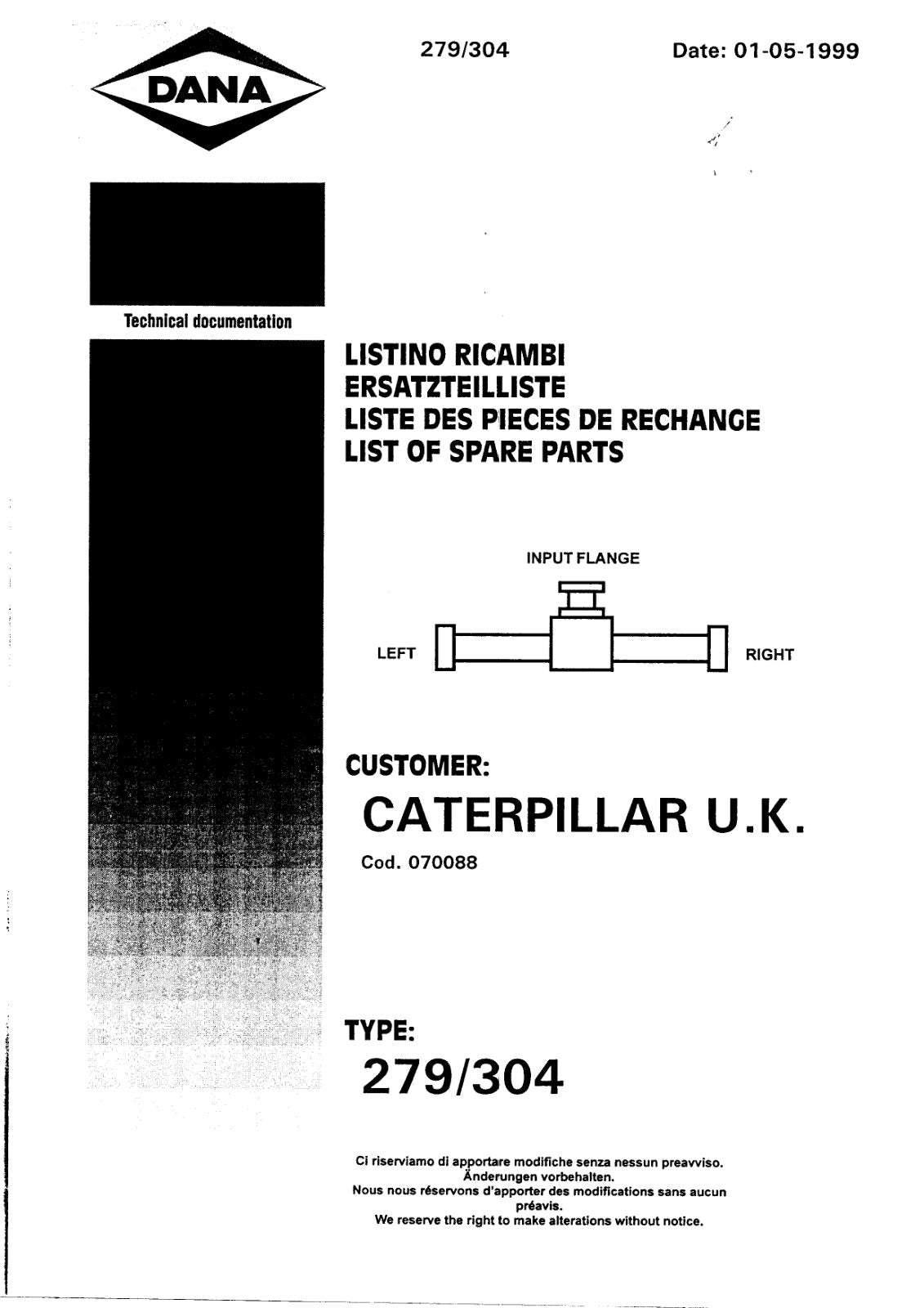 Dana Spicer 279/304 Steering Axle Parts Catalog for Caterpillar – cover