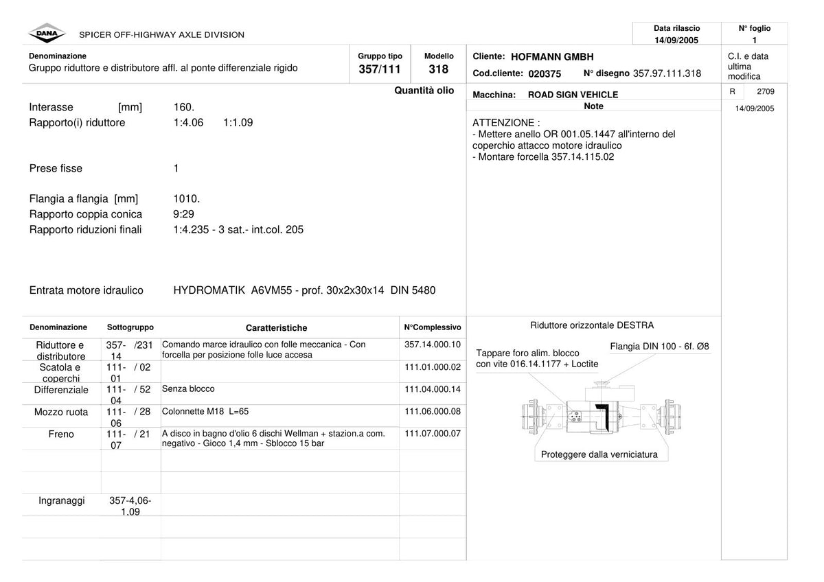 Dana Spicer 357/111/318 Rigid Axle with Drop Box Parts Catalog for Hofmann – sample page 1