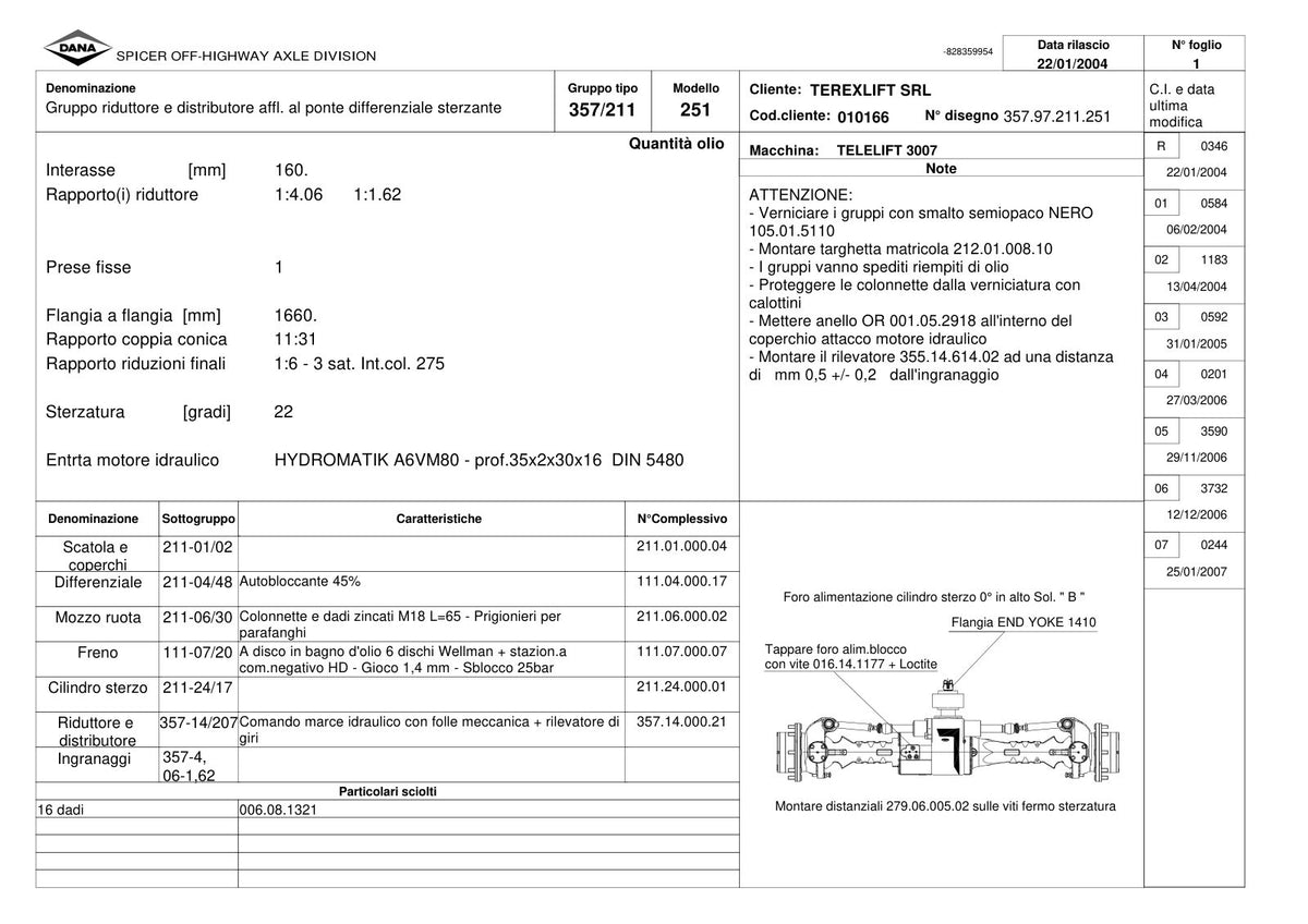 Dana Spicer 357/211/251 Steering Axle with Drop Box Parts Catalog for Terex 3007 Telehandler – sample page 1