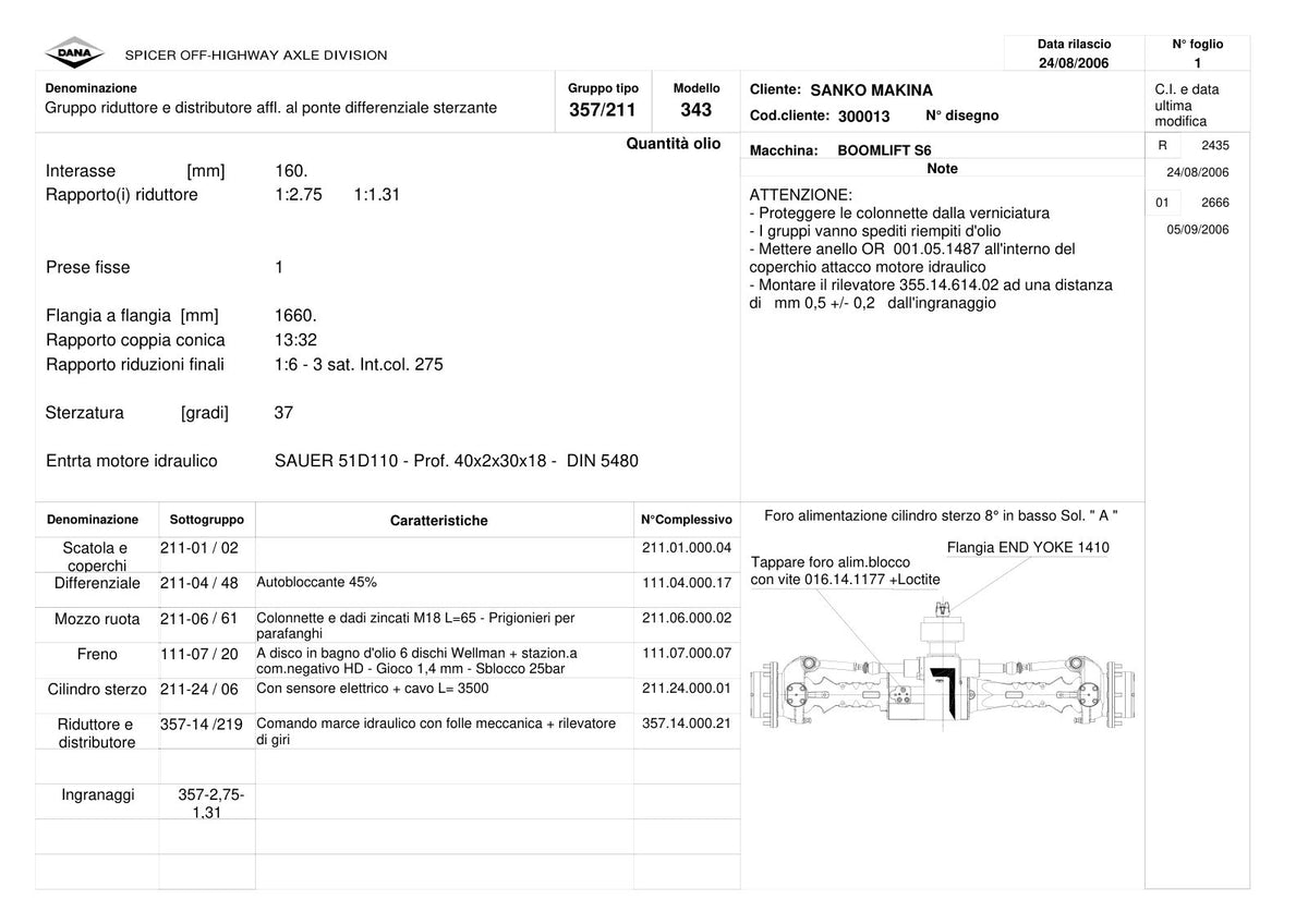 Dana Spicer 357/211/343 Steering Axle with Drop Box Parts Catalog for Sanko MST S6 Telehandler – sample page 1