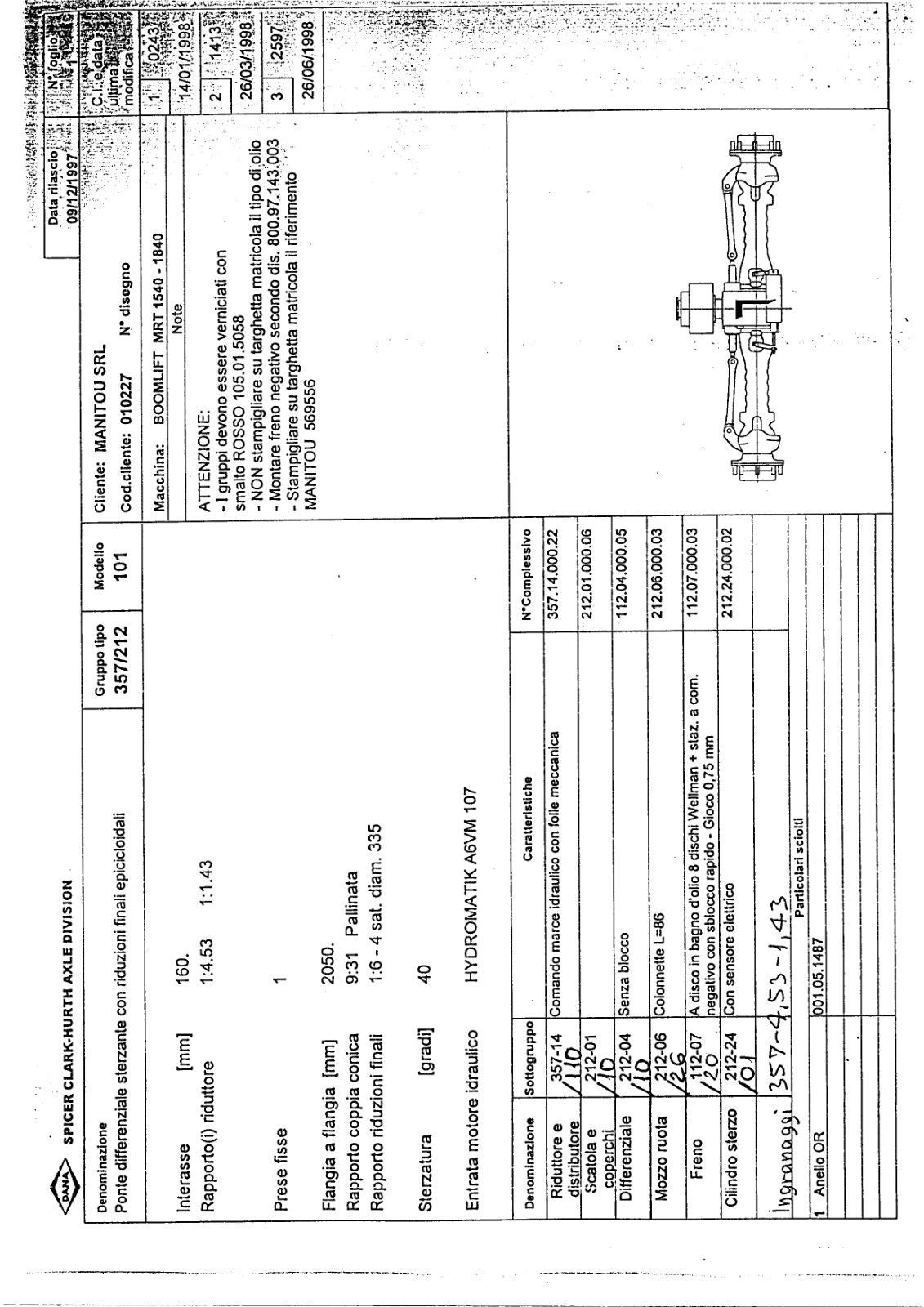 Dana Spicer 357/212/101 Steering Axle with Drop Box Parts Catalog for Manitou MRT 1540 - 1840 Telehandler – sample page 1