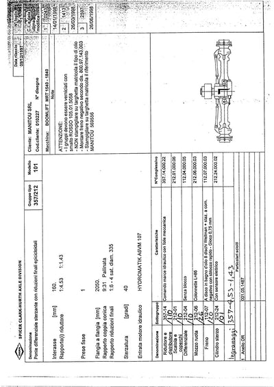 Dana Spicer 357/212/101 Steering Axle with Drop Box Parts Catalog for Manitou MRT 1540 - 1840 Telehandler – sample page 1
