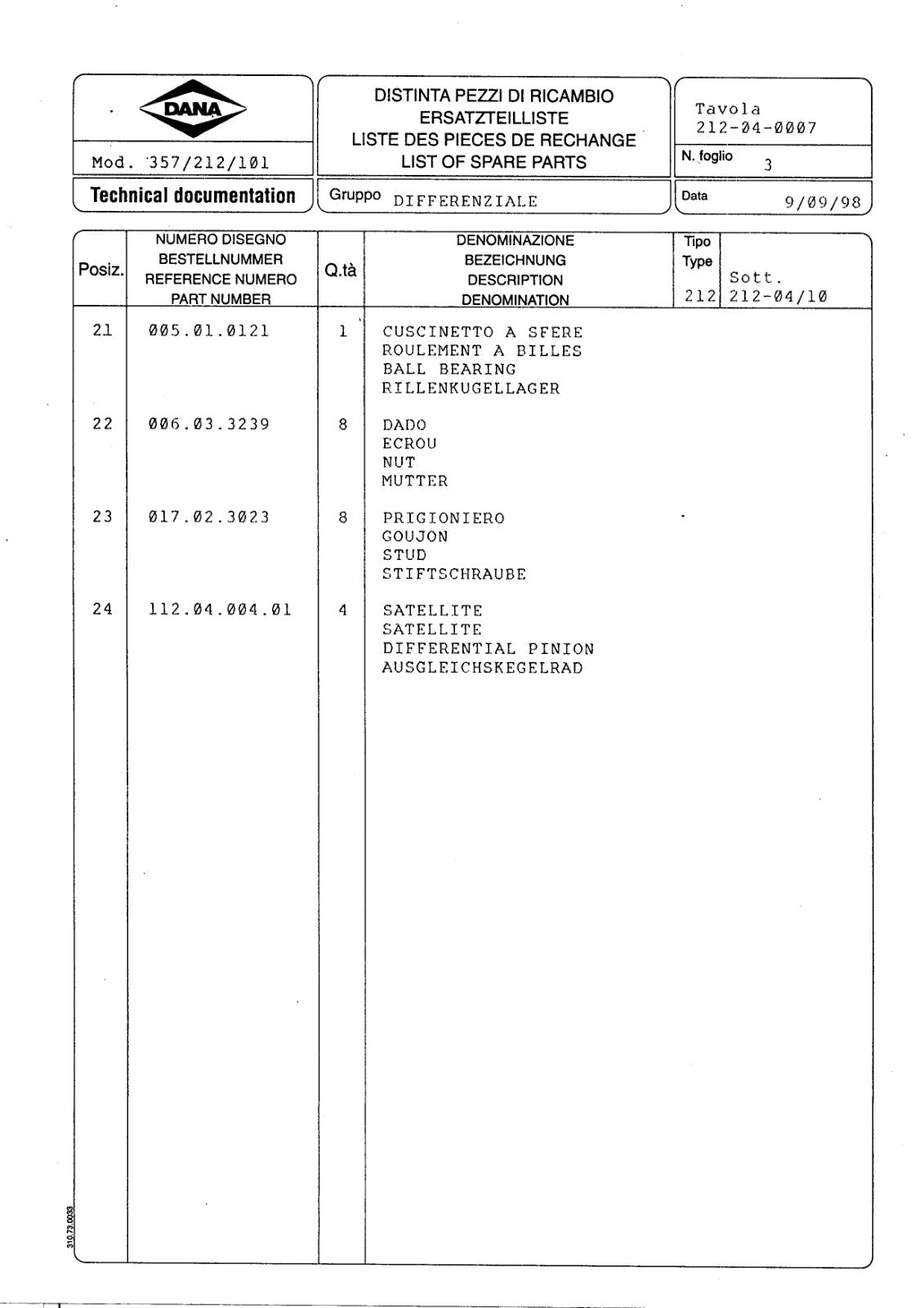 Dana Spicer 357/212/101 Steering Axle with Drop Box Parts Catalog for Manitou MRT 1540 - 1840 Telehandler – sample page 3