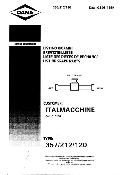 Dana Spicer 357/212/120 Steering Axle with Drop Box Parts Catalog for Terex 3514 Telehandler – cover