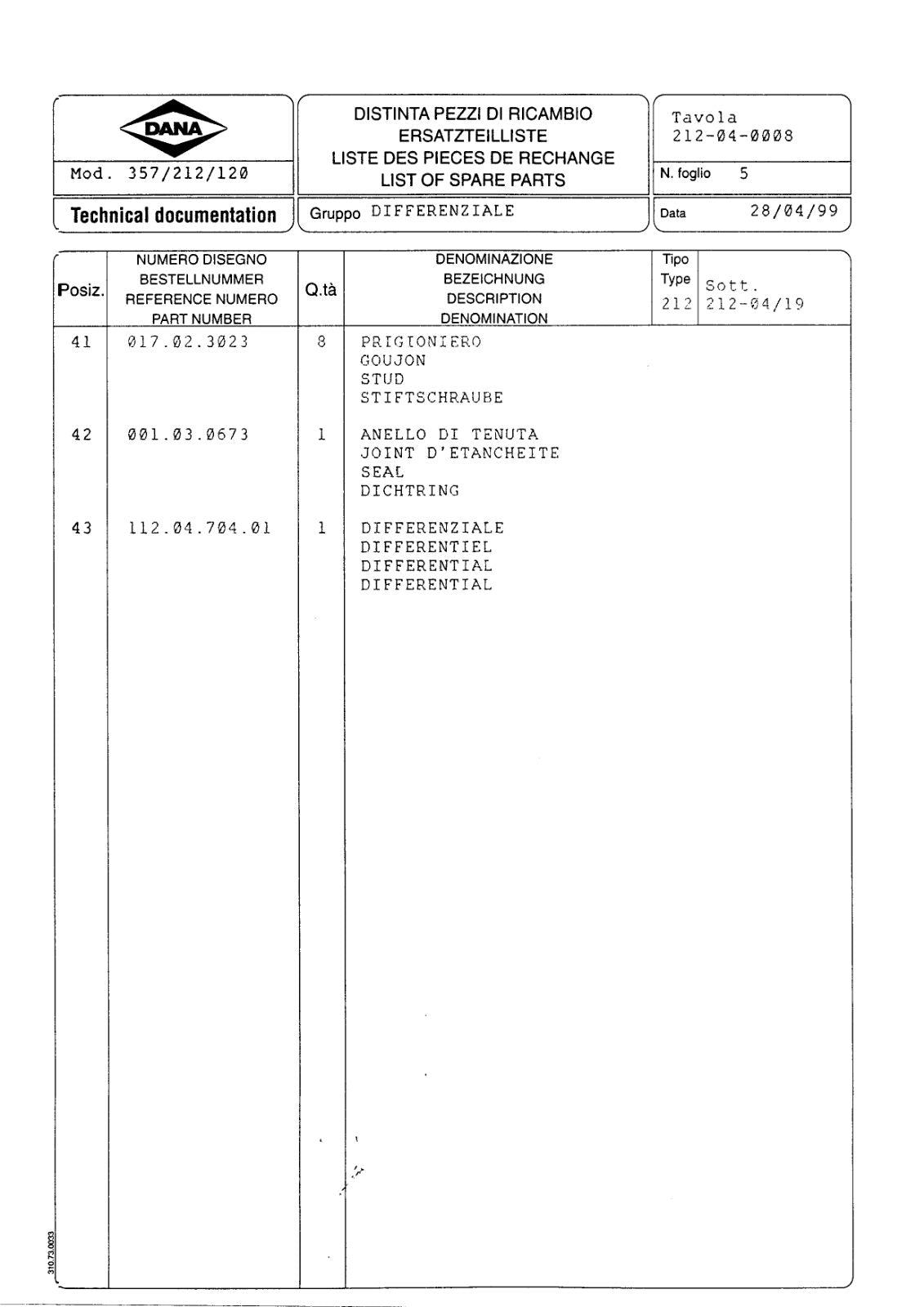 Dana Spicer 357/212/120 Steering Axle with Drop Box Parts Catalog for Terex 3514 Telehandler – sample page 3